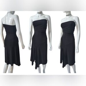 vintage y2k black bandeau asymmetric paneled bodycon midi dress
